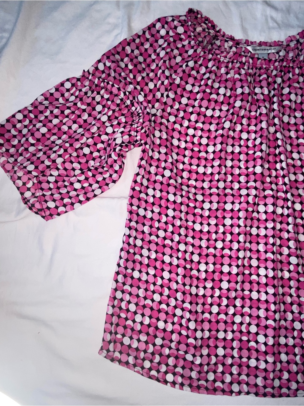 Counterparts Pink and Black Geo Dot Peasant Top